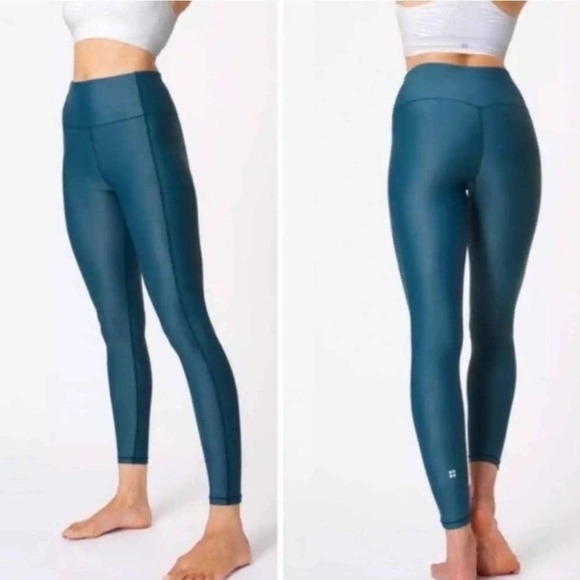 Sweaty Betty‎ High Shine Full Length Leggings M Teal Blue High Waisted - Picture 1 of 8
